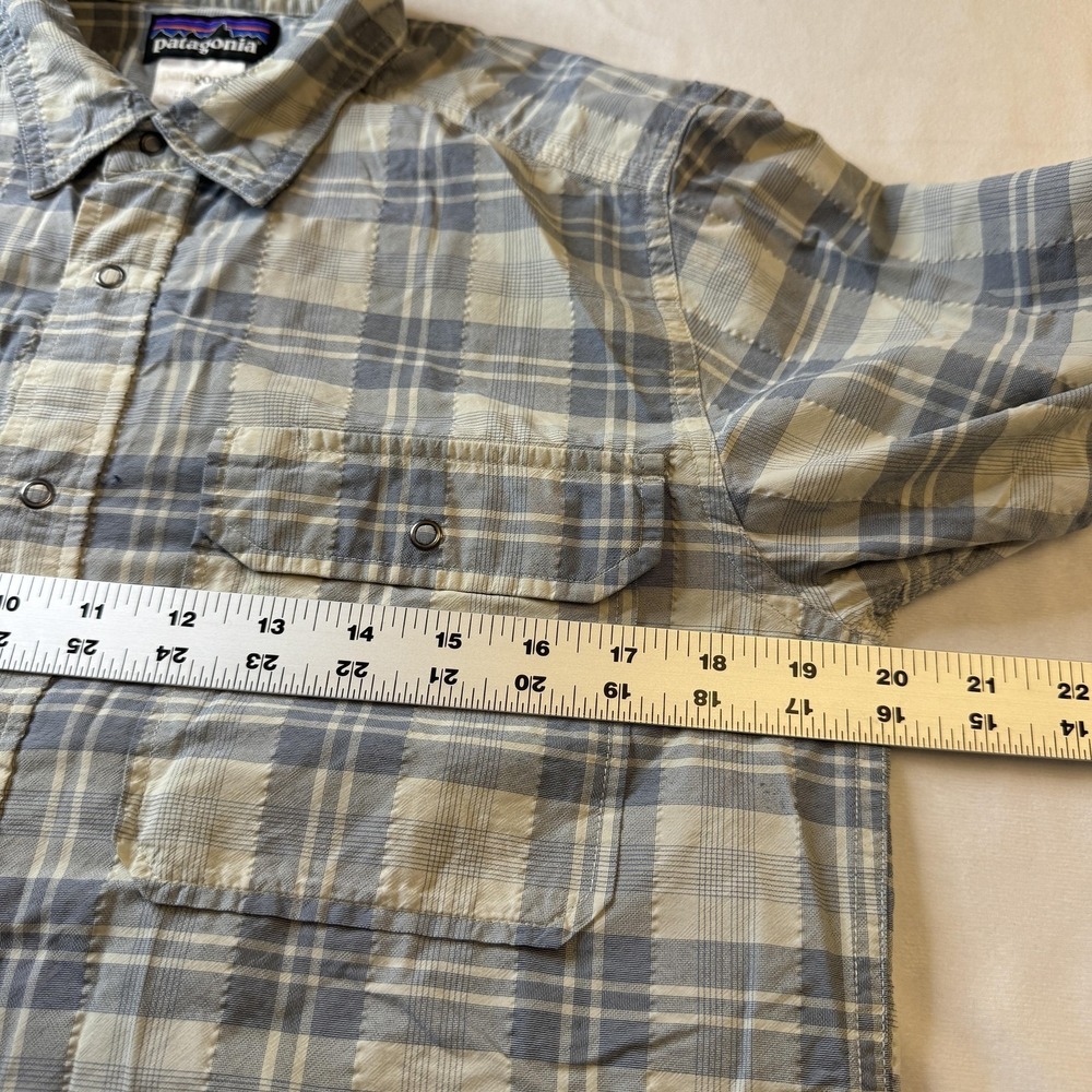 Patagonia Shirt Mens S Blue Plaid Snap Front Long Sleeve Hiking Travel Outdoor - Picture 7 of 8